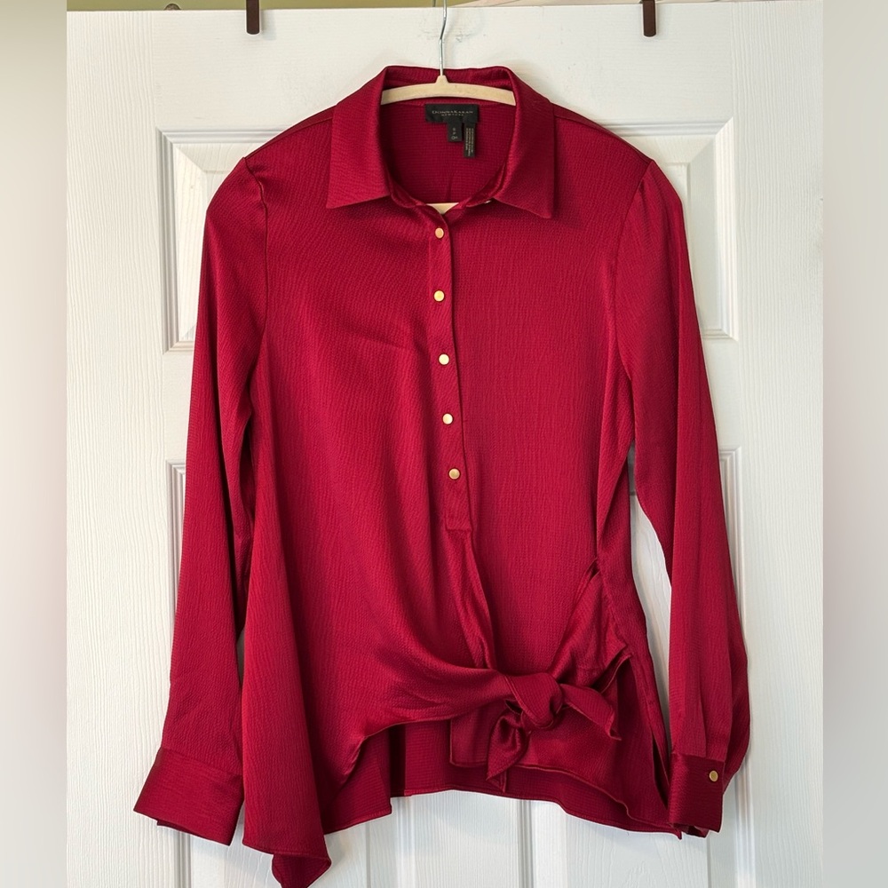 Donna Karan New York Red Tie Waist Top Size S EUC